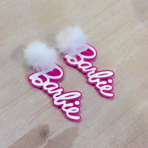 Barbie dangle earrings.  Bright pink and white.